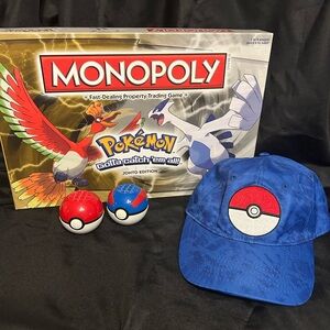 Blue Pokémon Cap and Monopoly Johto Edition Set